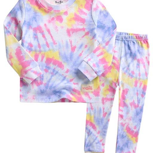 Tie Dyeing Blue Pink Yellow Cotton Long Sleeve PJs for wholesale by Vaenait Baby