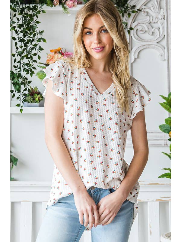 ST2500-10 MULTI COLOR DITSY FLORAL TOP for wholesale on Faire