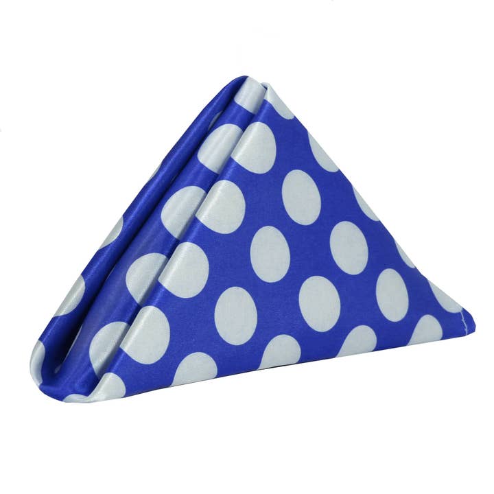YOUR CHAIR COVERS - Wholesale Dinner & Cloth Napkin - 20 inch Satin Cloth Napkins Royal Blue and White Polka Dots (Pack of 10)