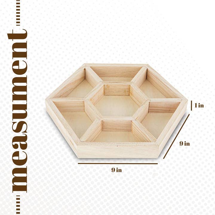 Hammont - Wholesale Serving Tray - Hexagon Sectional Wooden Trays 2 Pack 10.5"X10.5"X1"