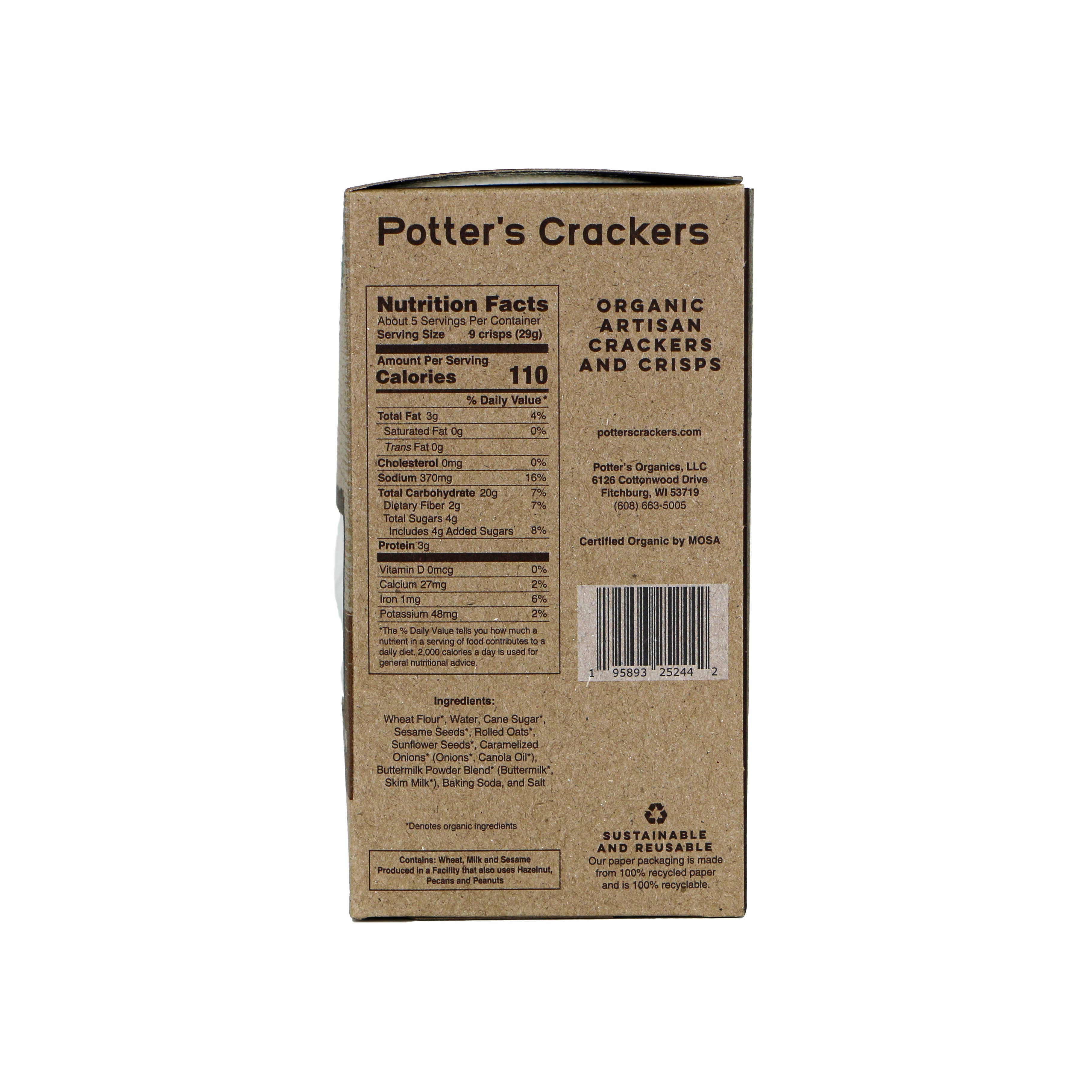 Potter’s Crackers - Vente Biscuit salé - Croustilles aux oignons caramélisés biologiques Potter's Crackers3