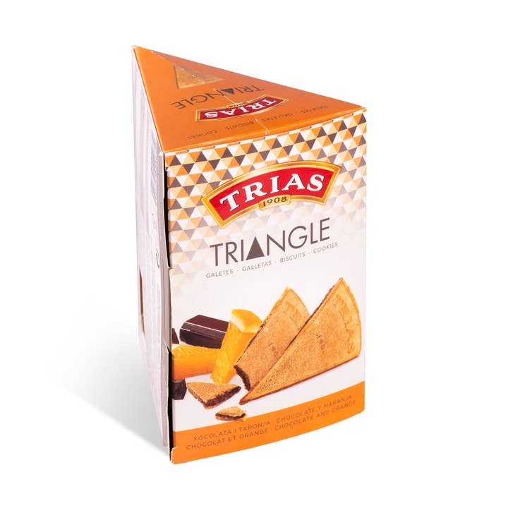 Trias Dreieck Orange Schokolade. Packung 8 x 3,52 oz (100 g) für den Großhandel von Catalan Gourmet