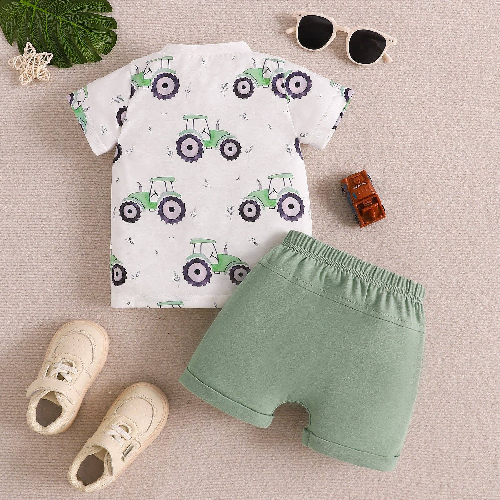white 9M-4Y Toddler Boys Cartoon Car Print T-Shirt Shorts Set Wholesale Boys Clothes V3824042400159 for wholesale on Faire3