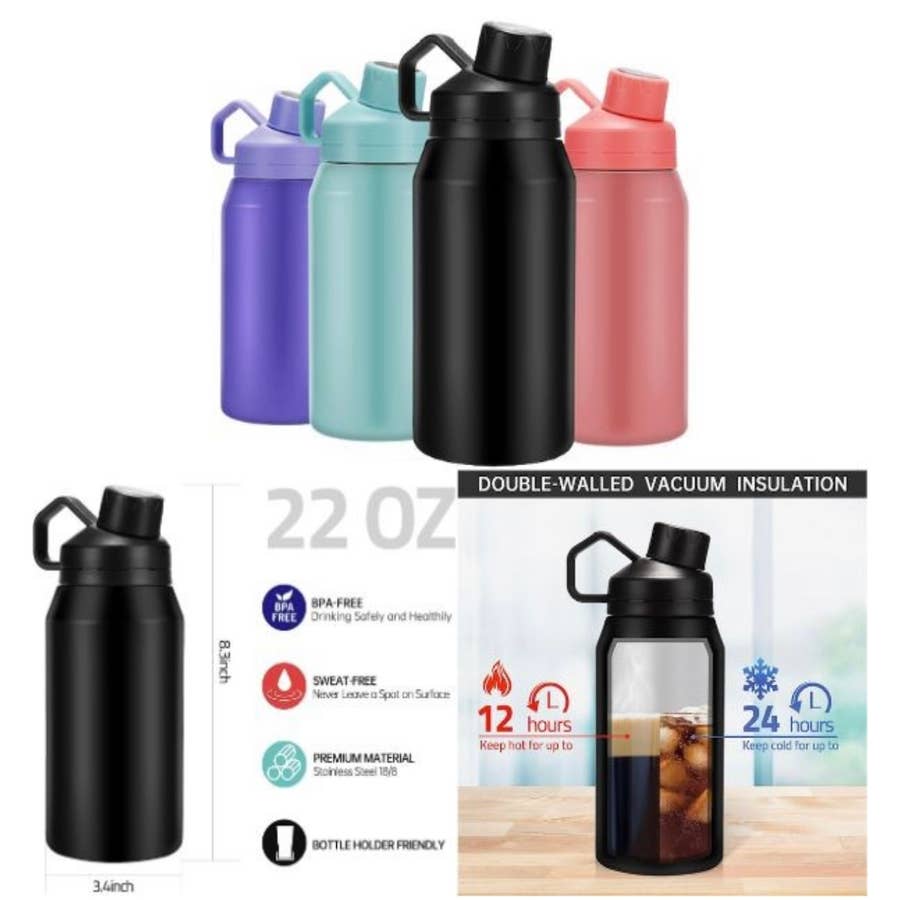 HydroMATE Smart Water Bottle Stainless Steel Double Wall Tracks Water Intake & Sends Personalized Reminders to Hydrate