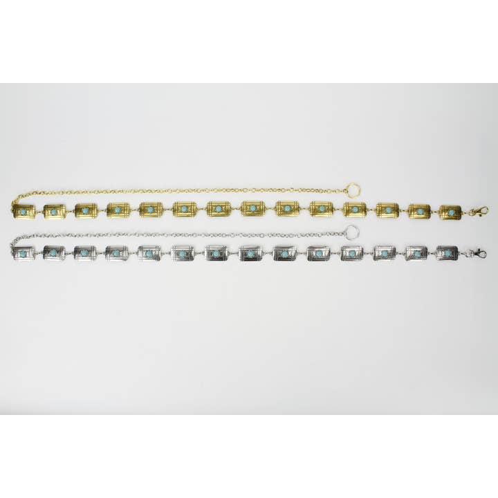 Leather Impressions Inc - Wholesale Belt – Women's - Turquoise Rectangular Concho Chain Belt ABB MLT 10142