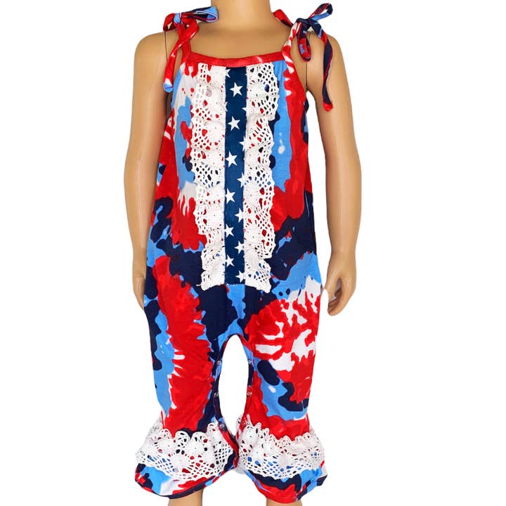 AnnLoren 4th of July Tie Dye Baby Girls Romper Patriotic for wholesale by AnnLoren
