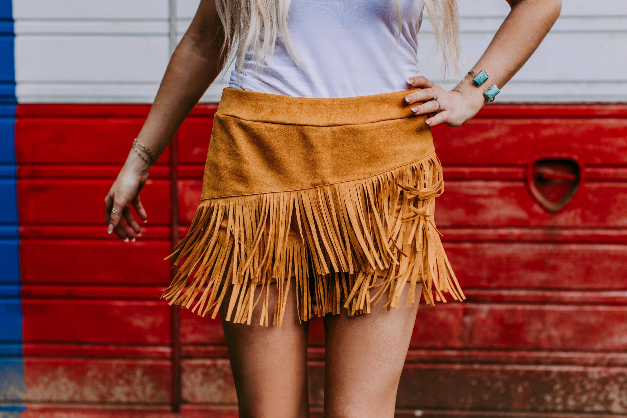MK266 Holy Cow Vegan Suede Fringe Front Shorts - Mustard for wholesale on Faire0