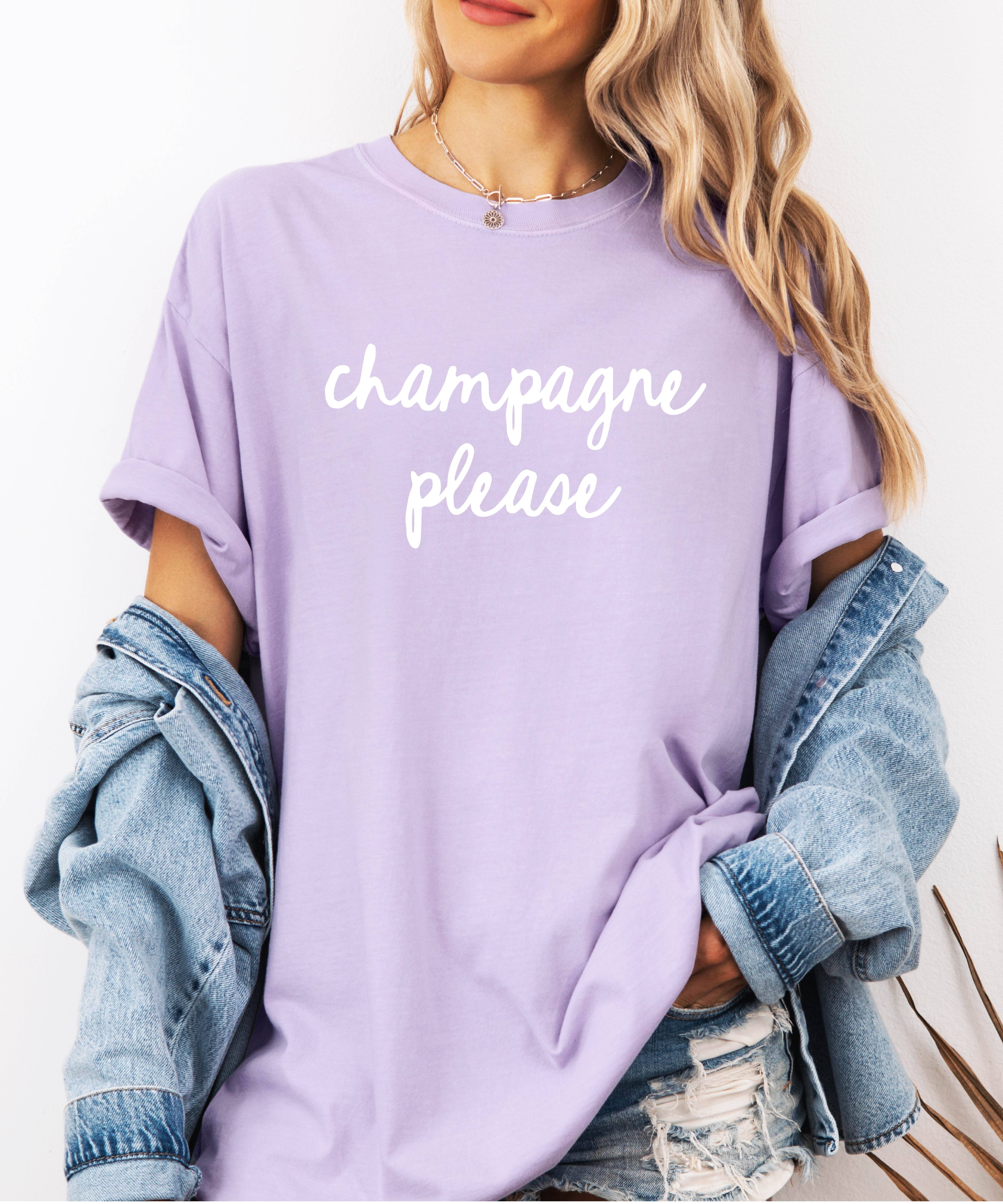 P E T I T R U E - Wholesale Screen Printed T-Shirt - Women's - Champagne Please Shirt, Cute Bachelorette Party Tee2