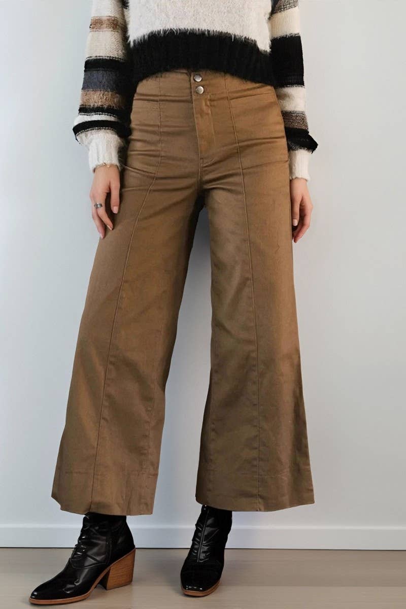 COFFEE CWBLP01213_SOLID COLOR CASUAL PATCHWORK WIDE-LEG PANTS for wholesale on Faire0