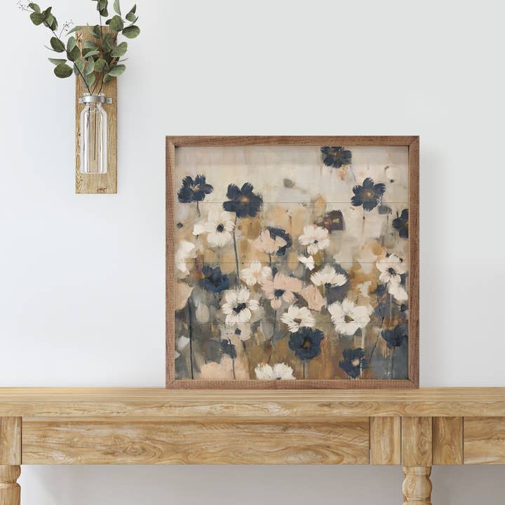 Kendrick Home - Wholesale Wood Wall Art - Abstracted Florals 2 Neutral By Nina Blue