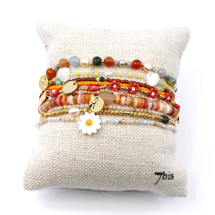 Set of 10 Handmade Miyuki Flower Pearl Bead Bracelets for wholesale by Bijoux 7bis