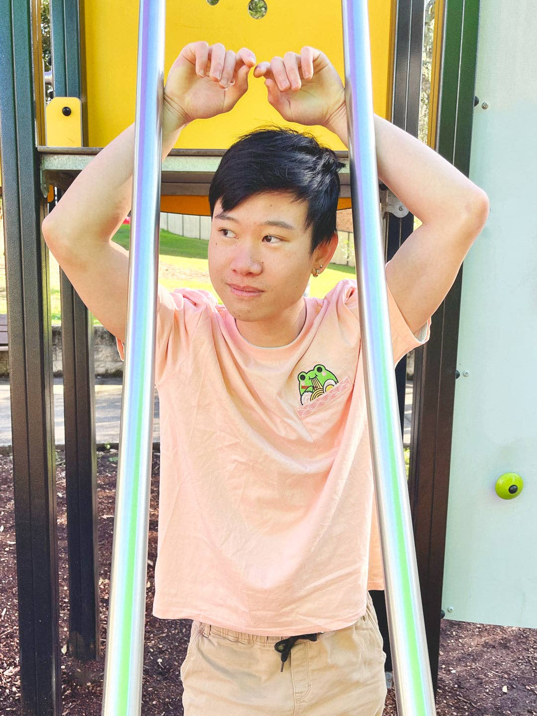 Jessthechen - Wholesale T-Shirt - Unisex - Frog Ramen Embroidered Pocket Tee | Blush Pink1