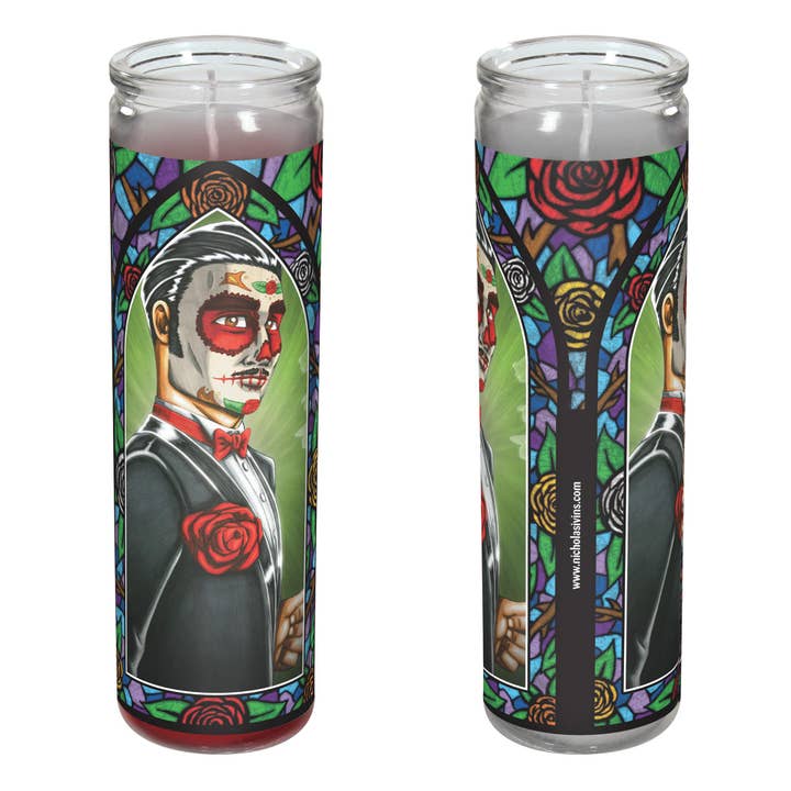 Day of the Dead Dapper Man Candle - "Marcos" for wholesale by Nicholas Ivins Art & Illustration
