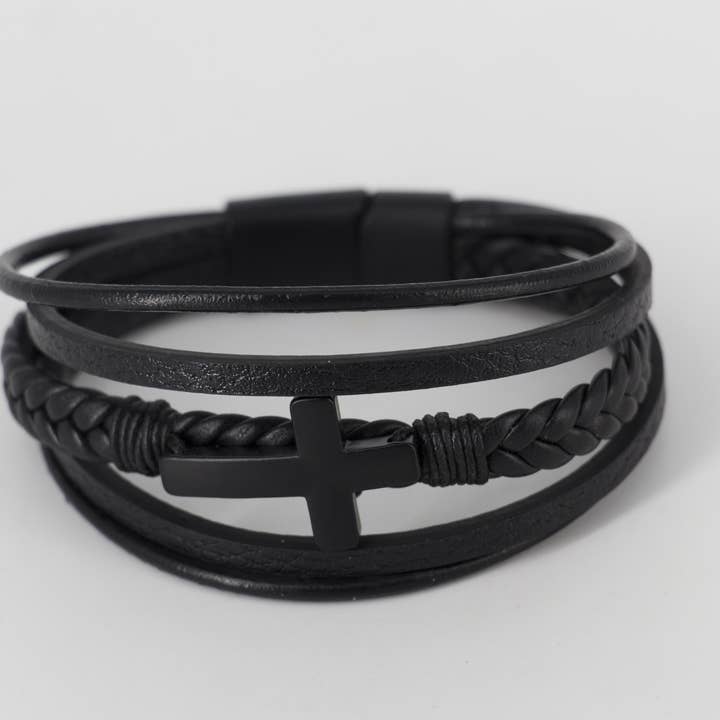 Black Leather Bracelet With Cross for wholesale by Betribus