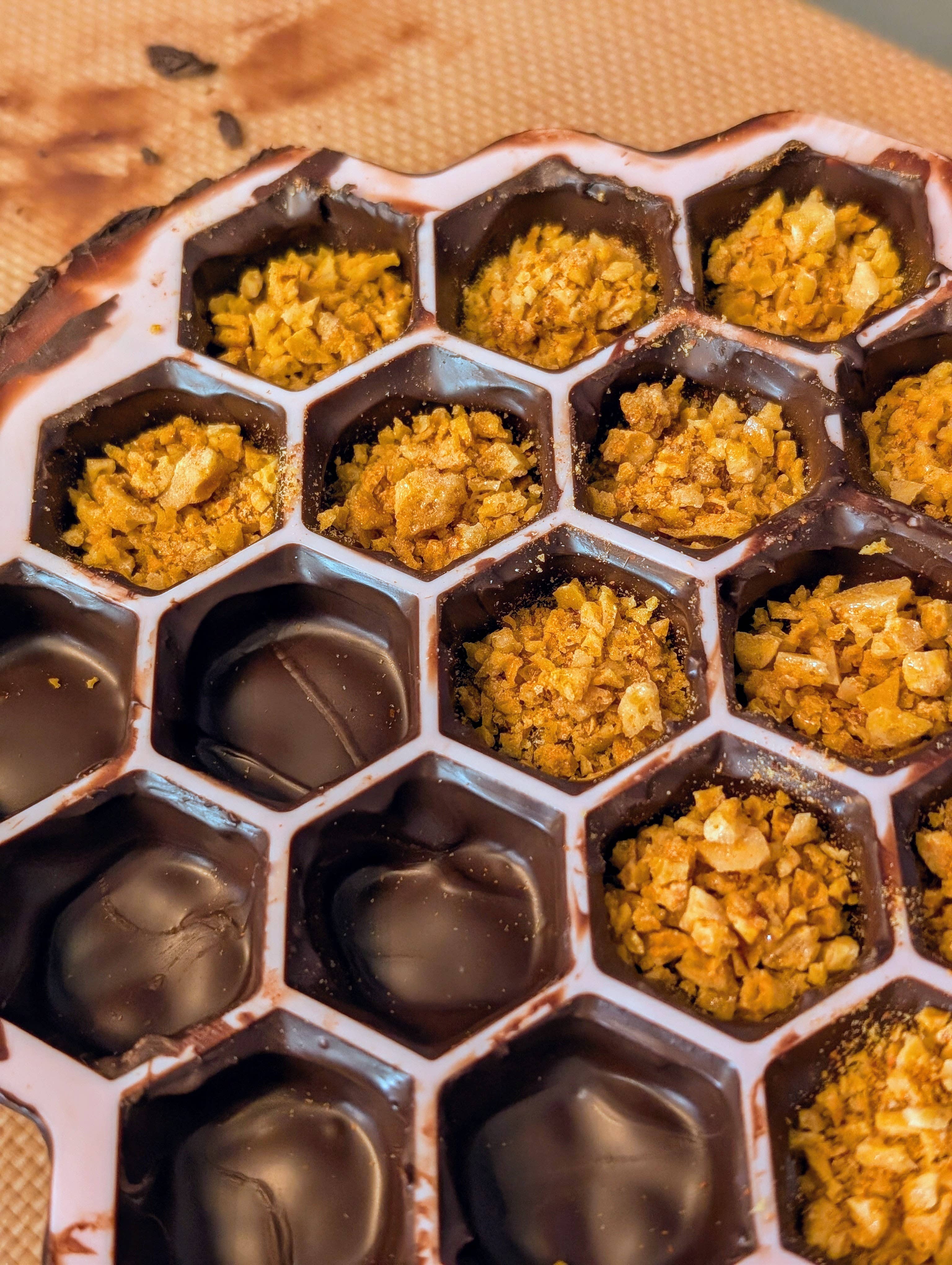 Toute Douceur Candy - Wholesale Chocolate Covered Sweets - Bee Stings – Spicy Dark Chocolate & Hot Honey Brittle Bites1