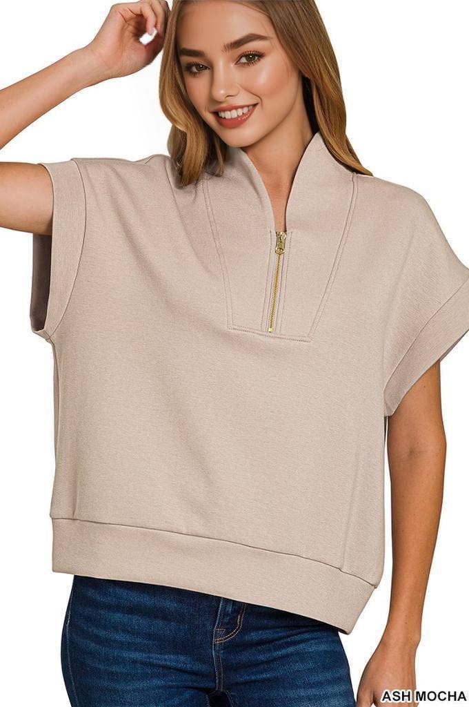 42POPS - Wholesale Sweatshirt - Women's - Scuba High Neck Half Zip Sweatshirt Top15