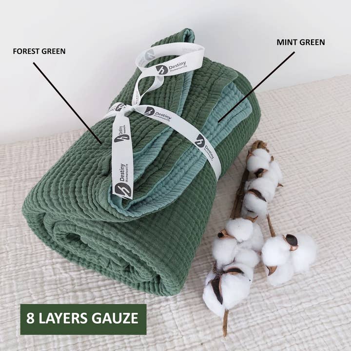 Aseel - Wholesale Travel Blanket - Green Muslin Blanket, Dual Color