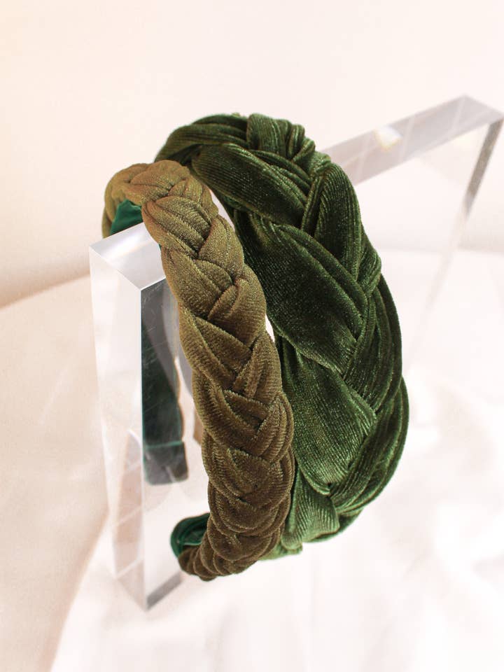 Fita Trançada para Cabelo Olive Boho Veludo Verde por atacado de JoJo Makes