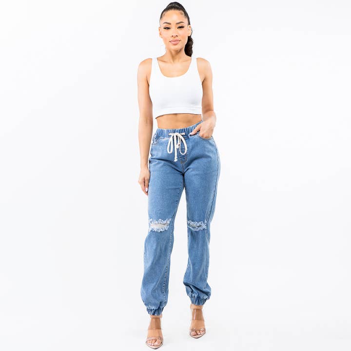 American Bazi – Engroshandel Jeans - Dame – HØJ TALJE DENIM JOGGER STIL BUKSER-RJJ302595
