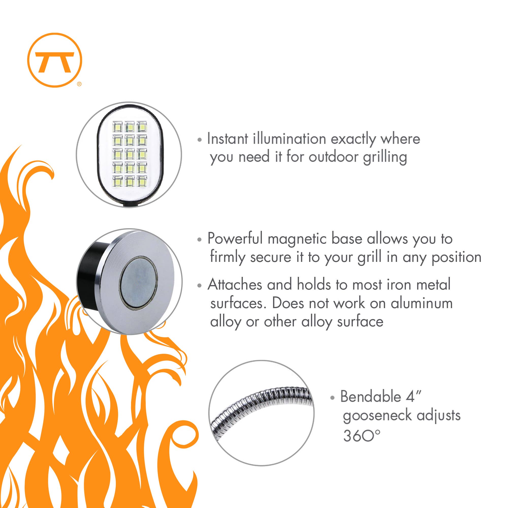 Fox Run Brands - Vente Lampe d'extérieur/de jardin - Lampe rotative d'extérieur Outset pour barbecue, base magnétique, 11,2 pouces6