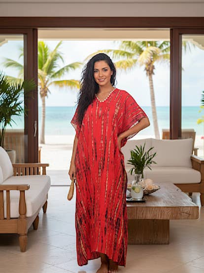 Long tie-dye caftan with shell decoration pack of 10 for wholesale by Kinomy