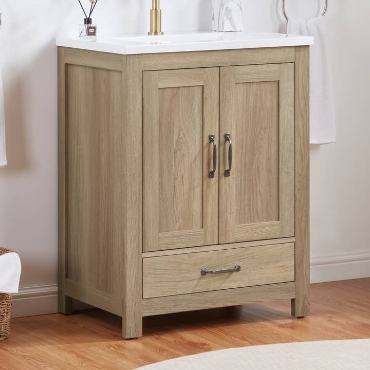 Homy Casa 25" White Oak Vanity with 2 Doors, 1 Drawer & Shel for wholesale by HOMYCASA DESIGN INC