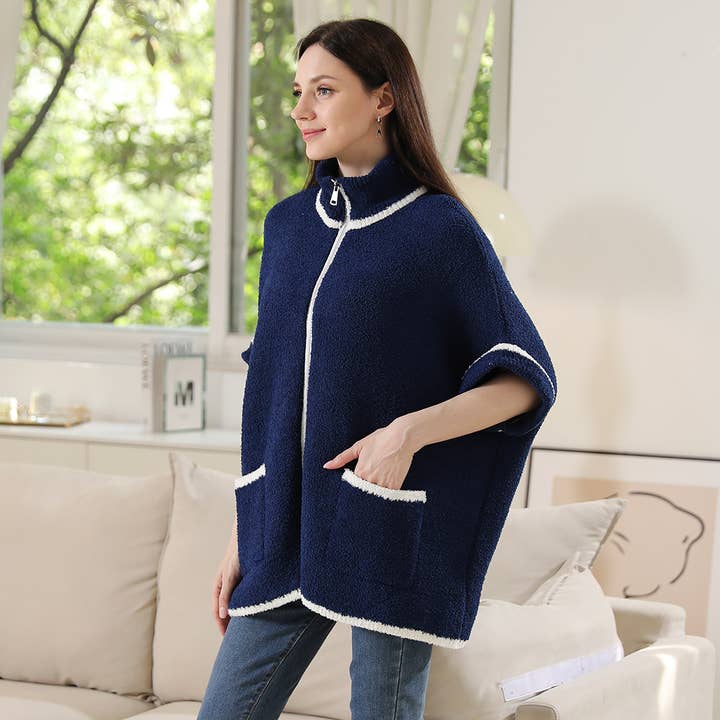 Fashion City - Wholesale Outerwear Poncho - Women's - Solid Zipper Jacket with Outlined Edges42