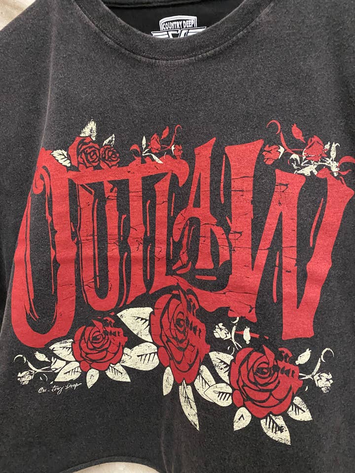 Country Deep Apparel - Wholesale Screen Printed T-Shirt - Women's - Outlaw Relaxed Cropped Acid wash T-shirt 4