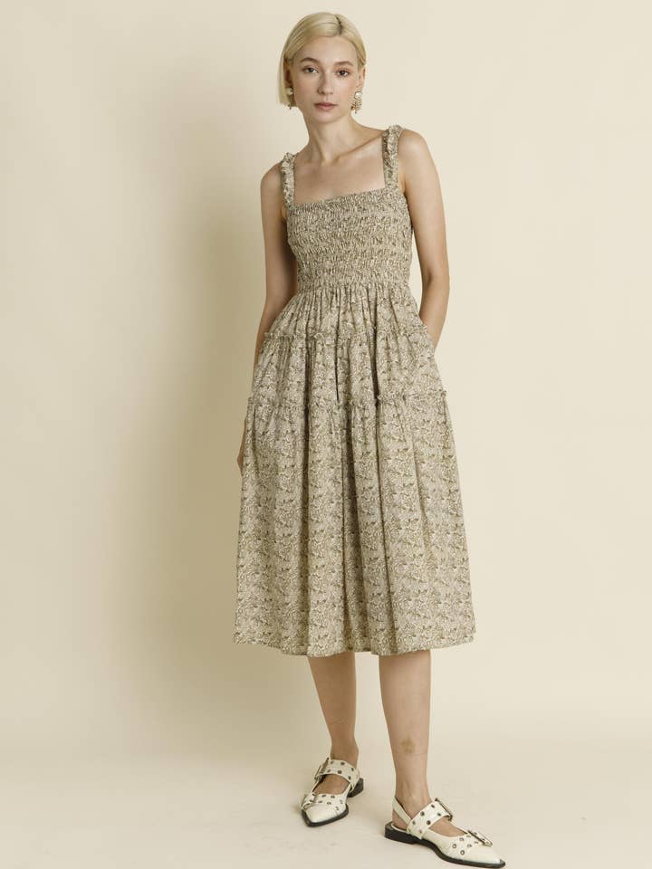 AD1775- Midikleid mit Toile-Blumenmuster für den Großhandel von Aureum