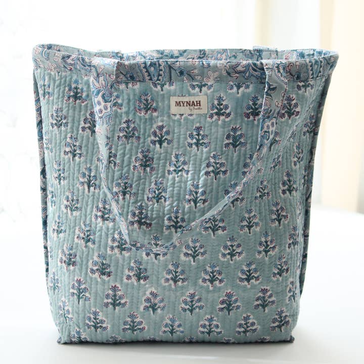 MYNAHbySmitha - Wholesale Tote Bag - Women's - Dusty blu floral print reversible tote bag-Small laptop bag3