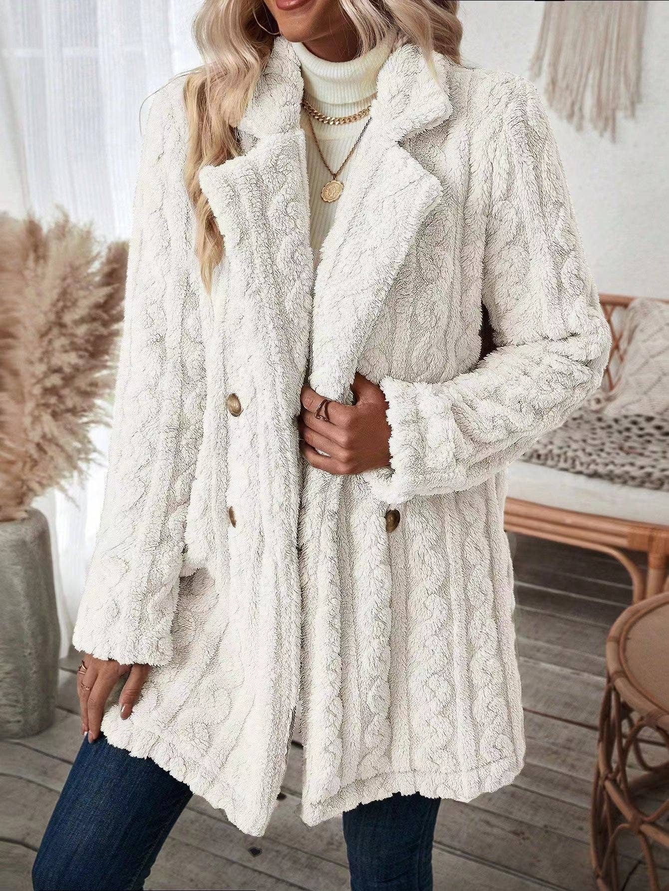 Miss Sparkling - Wholesale Fur/Faux Fur Coat - Women's - Sherpa long button front coat2