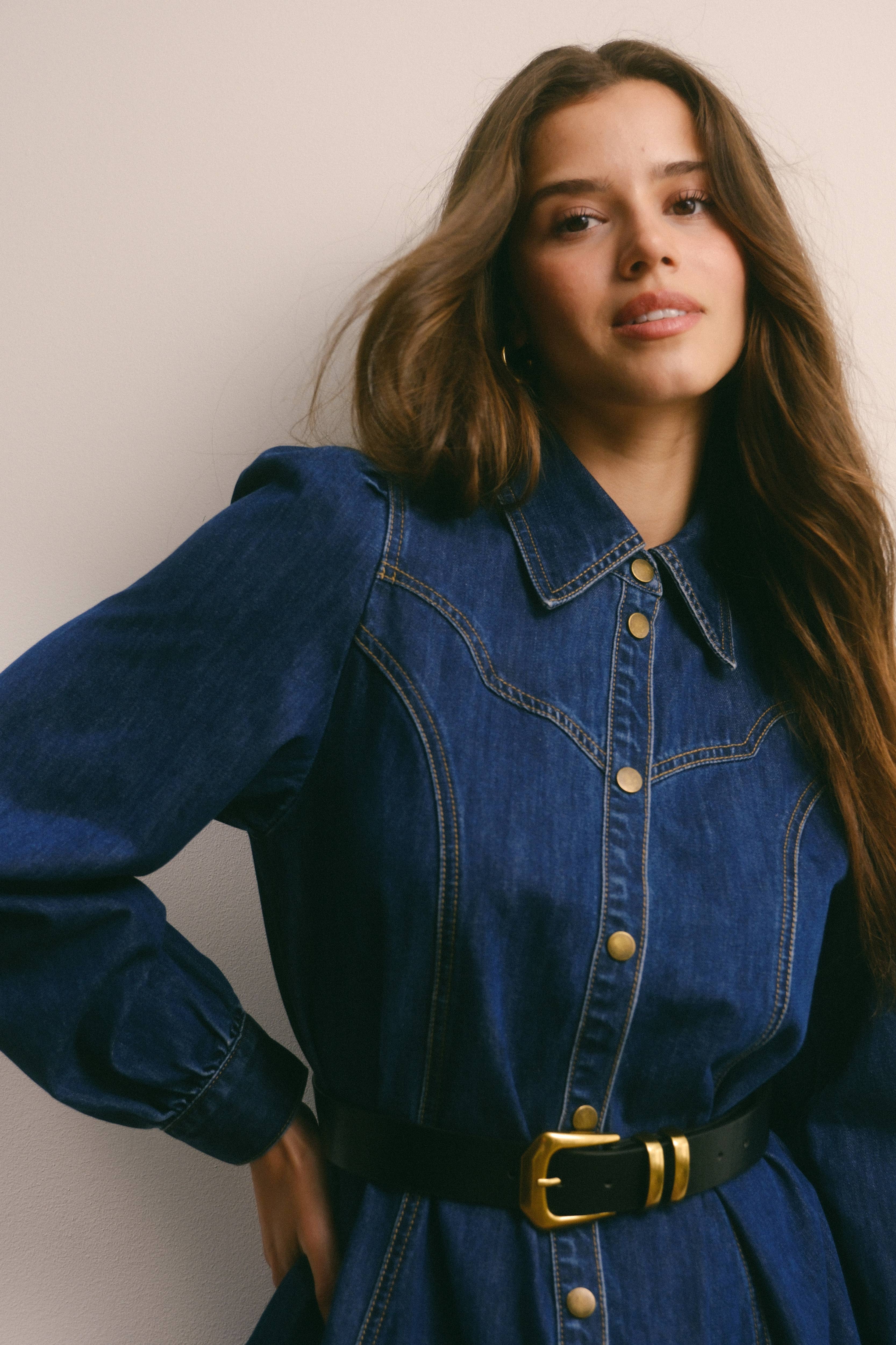 Forte - Wholesale Dress - Women's - Western Seam Denim Mini Dress FD00013