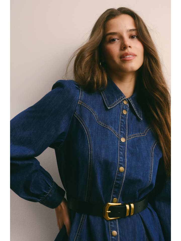 Forte - Wholesale Dress - Women's - Western Seam Denim Mini Dress FD00013