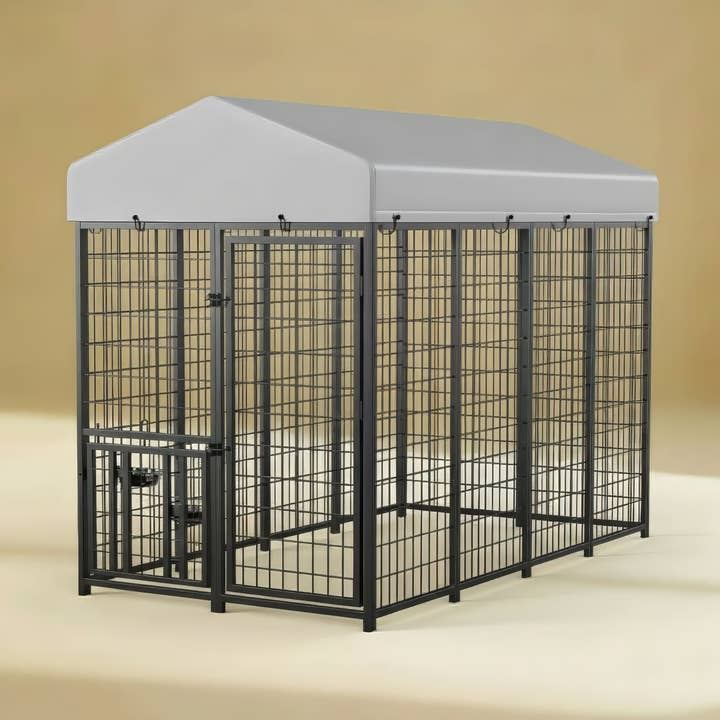 006 Outdoor Kennel | Galvanized Steel with Feeding Access for wholesale by OnePaw Dog Co.
