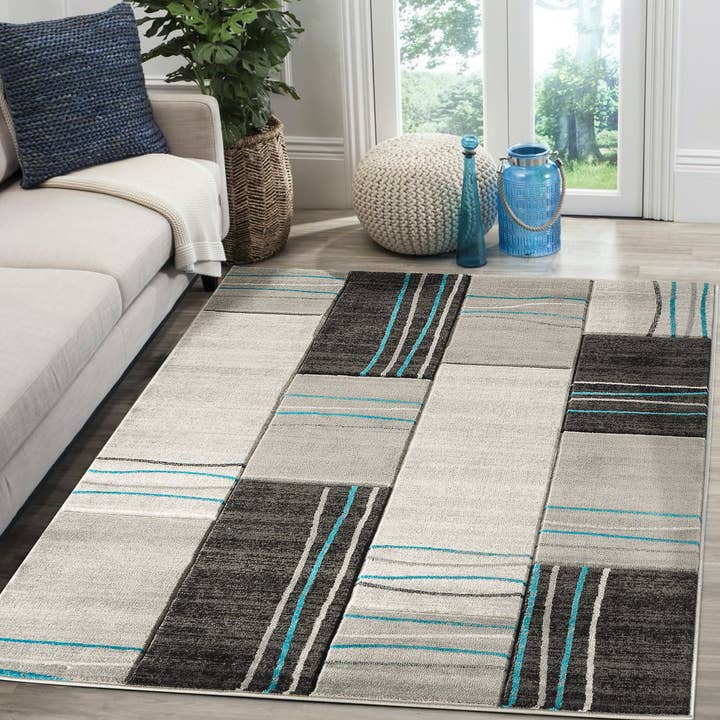 home mart goods - Wholesale Area Rug - 5x7 Blue Grey Modern Geometric Soft Thick Area Rug - 208