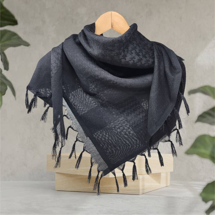 George's Regional - Wholesale Scarf – Unisex - Keffiyeh Shemagh Scarf 100% Cotton - Black on Black9