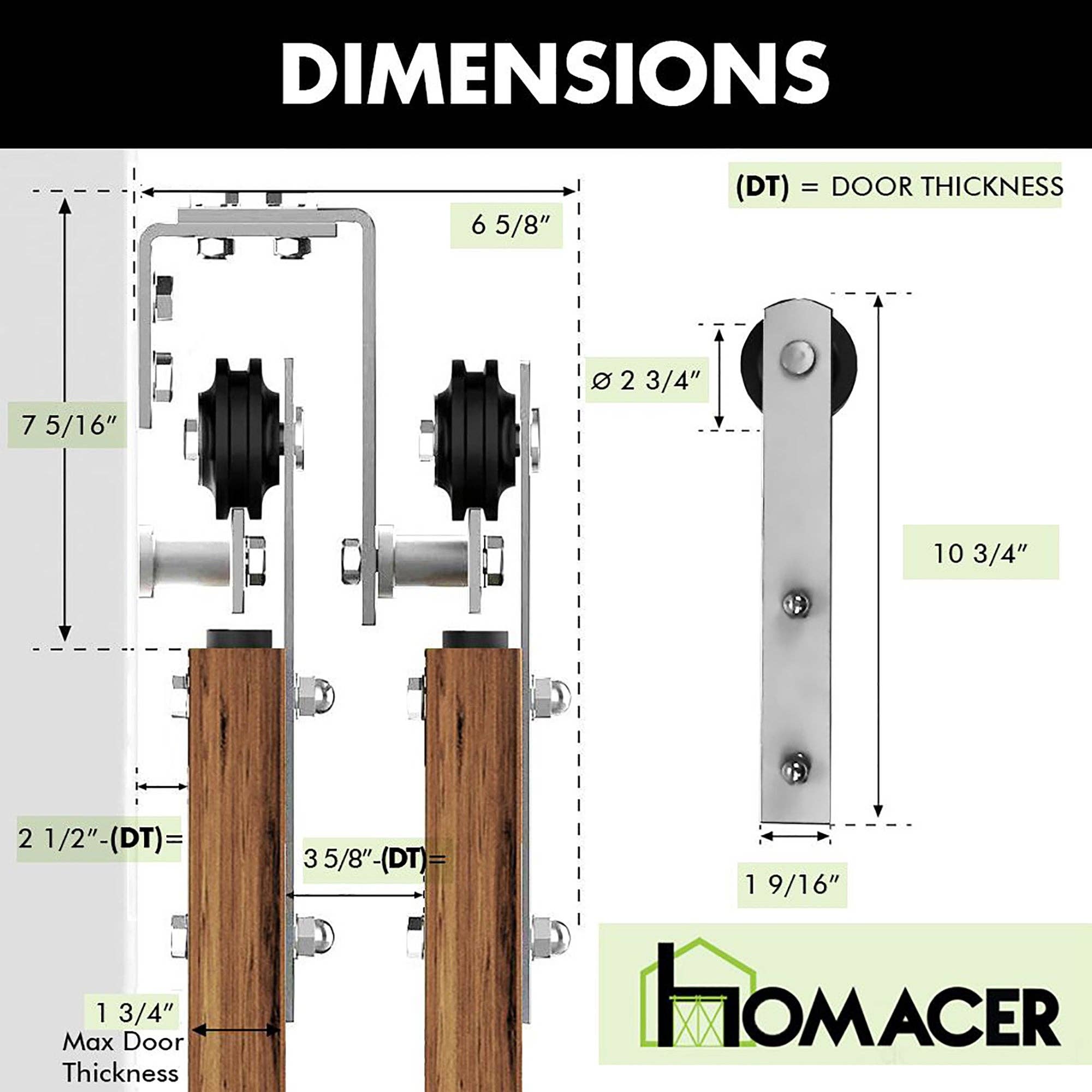 Homacer INC - Wholesale Knob/Pull - Double Track U-Shape Bypass Sliding Barn Door Hardware Kit - Straight Design Roller7
