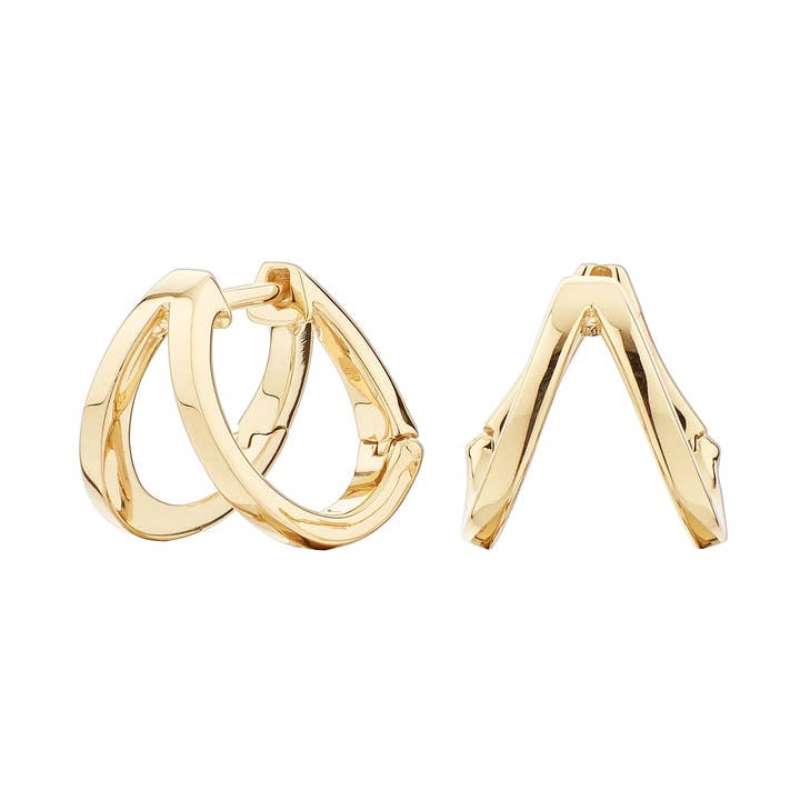 Boucles d'oreilles créoles doubles en plaqué or pour la vente par Itemporality