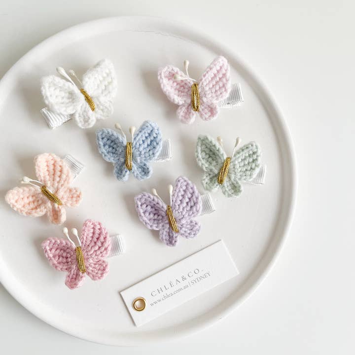 Maisie Butterfly Crochet Clip for wholesale by Chlea & Co.