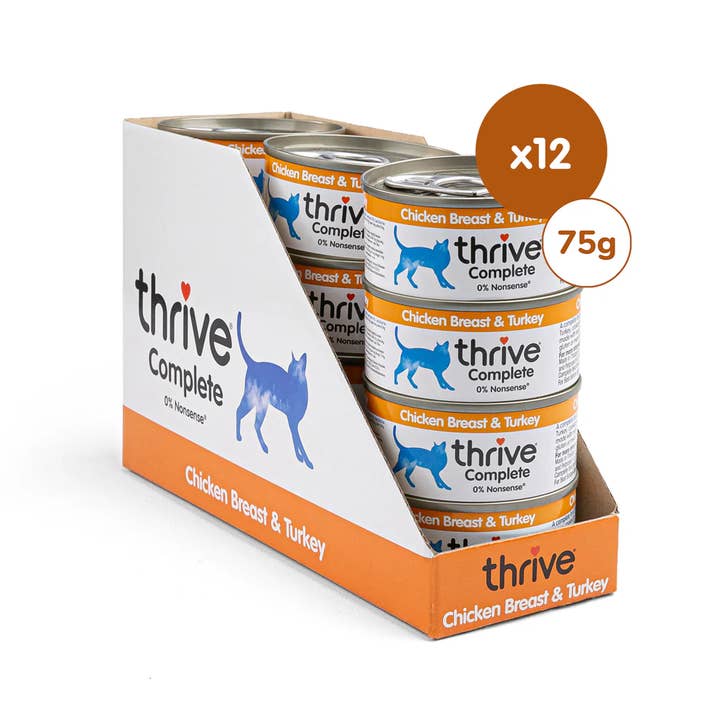 PetGiftz LLC - Vente Nourriture – chat - Nourriture Thrive pour chats avec poitrine de poulet et dinde, paquet de 12 (2,65 oz)