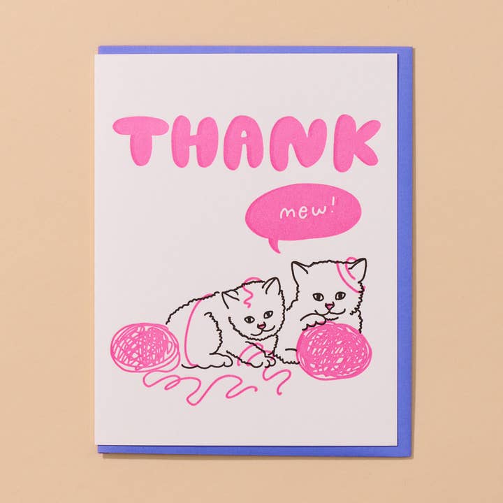 Thank Mew Kitten Letterpress Greeting Card - Cat- Made in USA for wholesale by And Here We Are