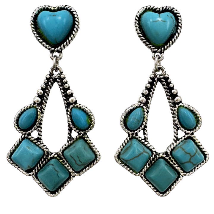 Boucles d'oreilles goutte en cœur de turquoise pour la vente par Lunar Deer