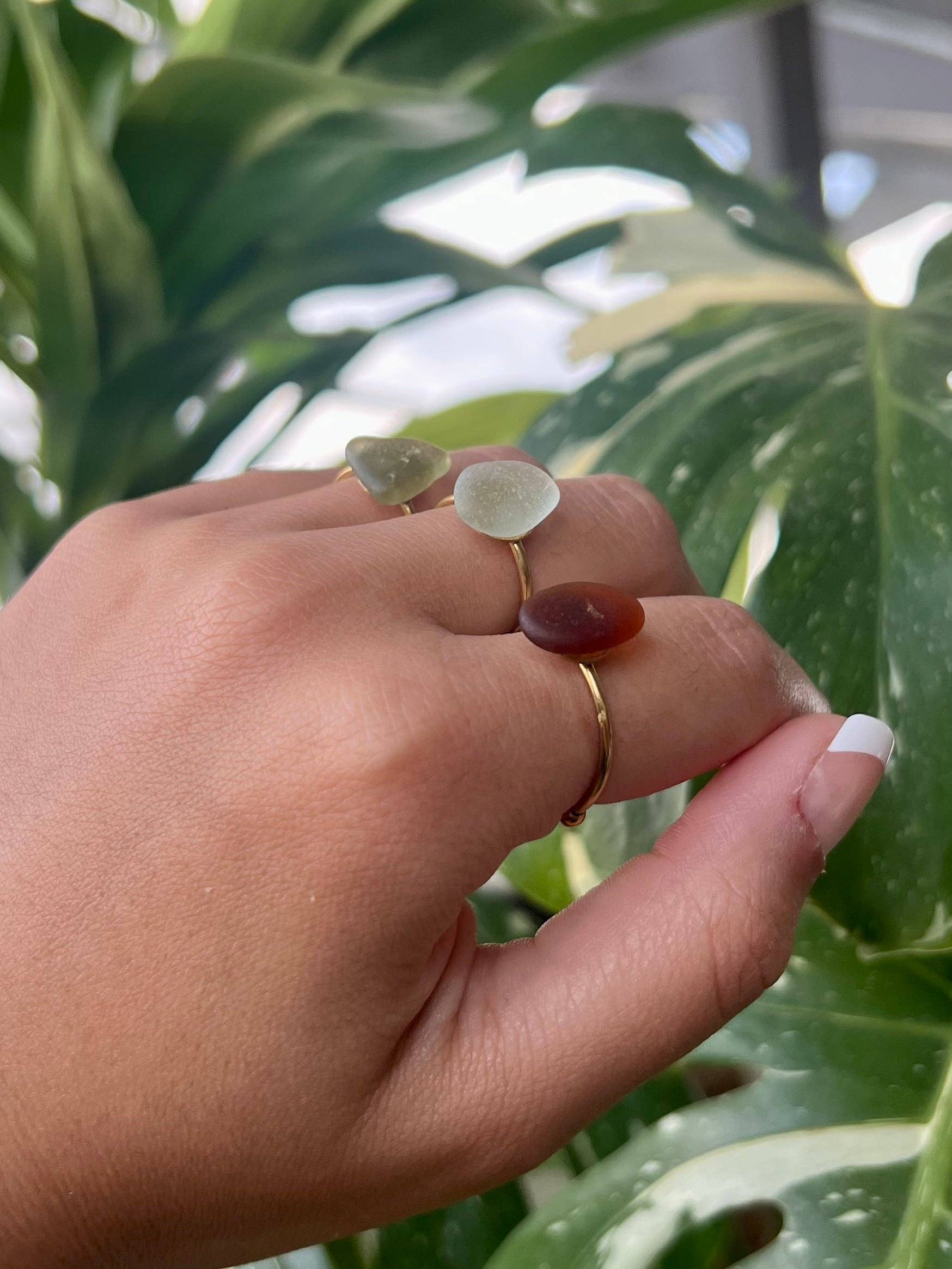 HALT - Wholesale Single Stone/Solitaire Ring - Gold Sea Glass Rings | Hawaiian Surfer Beach Jewelry1