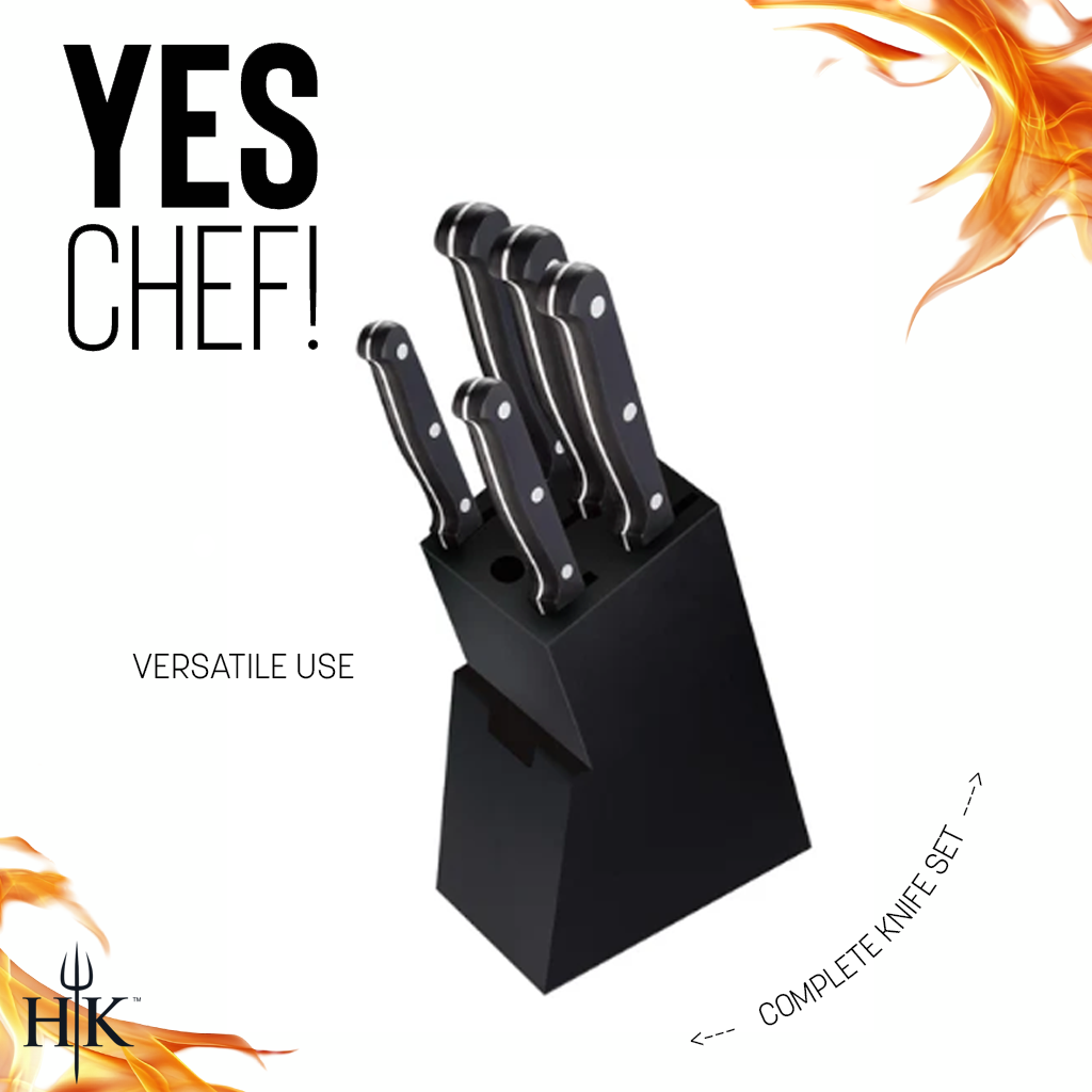 Black Hell's Kitchen 5-Piece Knife Set with Block for wholesale on Faire4