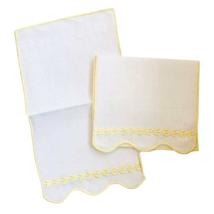 Mason Maison - Wholesale Dinner & Cloth Napkin - EMBROIDERED SCALLOP COCKTAIL NAPKINS, YELLOW (SET OF 6)
