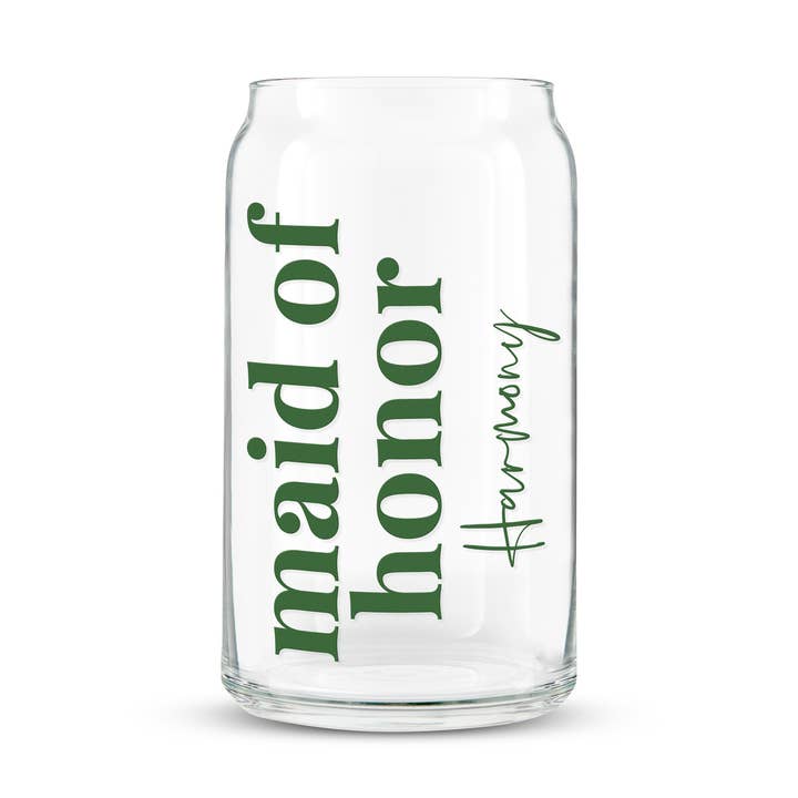 Can Shaped Drinking Glass - Maid of Honor for wholesale by Weddingstar Inc.