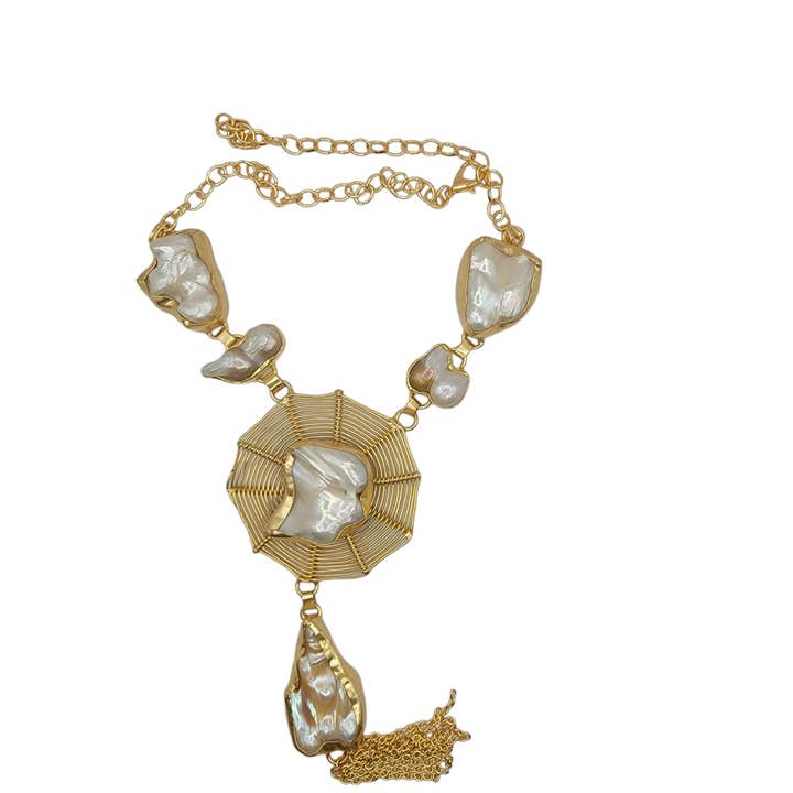 Baroque Pearl Handmade Statement Gold Necklace for wholesale by ZEYZEY