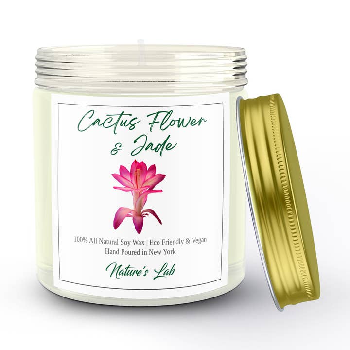 Vela de cera de soja con flor de cactus y jade para venta al por mayor de Nature's Lab - Natural Sisters