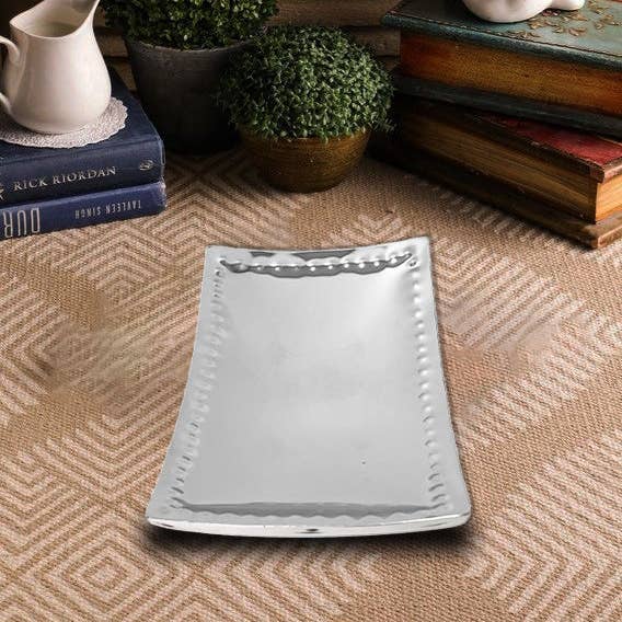 Silver Metal Serving Tray - Curved - Plain & Shiny - Rectangle for wholesale on Faire1