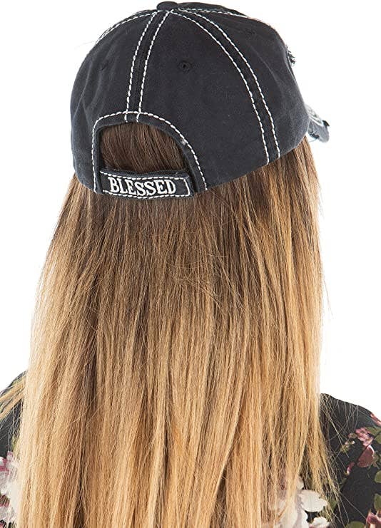 Funky Junque - Wholesale Baseball Cap - Women's - Vintage Patch Hat - Blessed w/Sunflower (Black)1